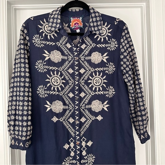 Johnny Was Linen Embroidered Floral Button Down Midi Dress Size XS - Picture 4 of 15